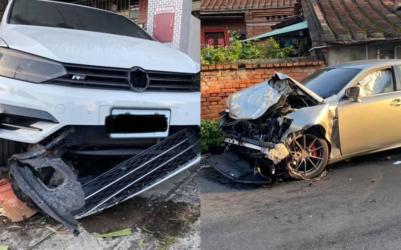 網友在臉書po文，睡夢中聽見巨響後一看發現愛車被撞成廢鐵，肇事車主竟辯稱是「代駕開的」，讓她相當傻眼。右圖為酒駕肇事小轎車。（翻攝自《爆料公社》臉書社團）