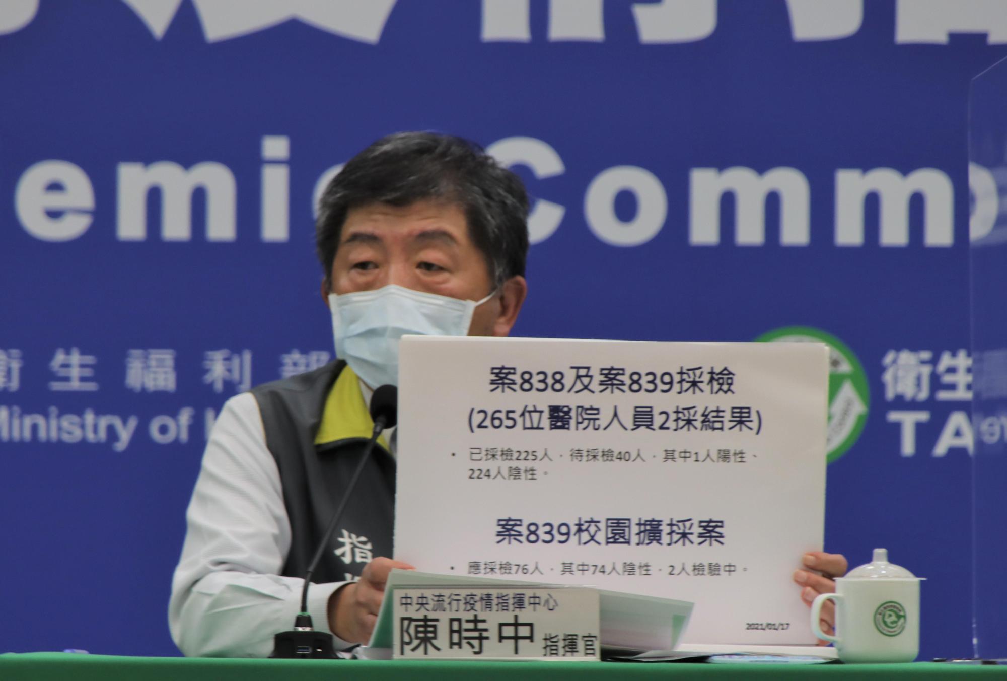 中央流行疫情指揮中心今(17日)公布國內新增1例武漢肺炎本土案例(案856),為本國籍30多歲男性,與案838為同一醫院之醫師。(指揮中心提供)