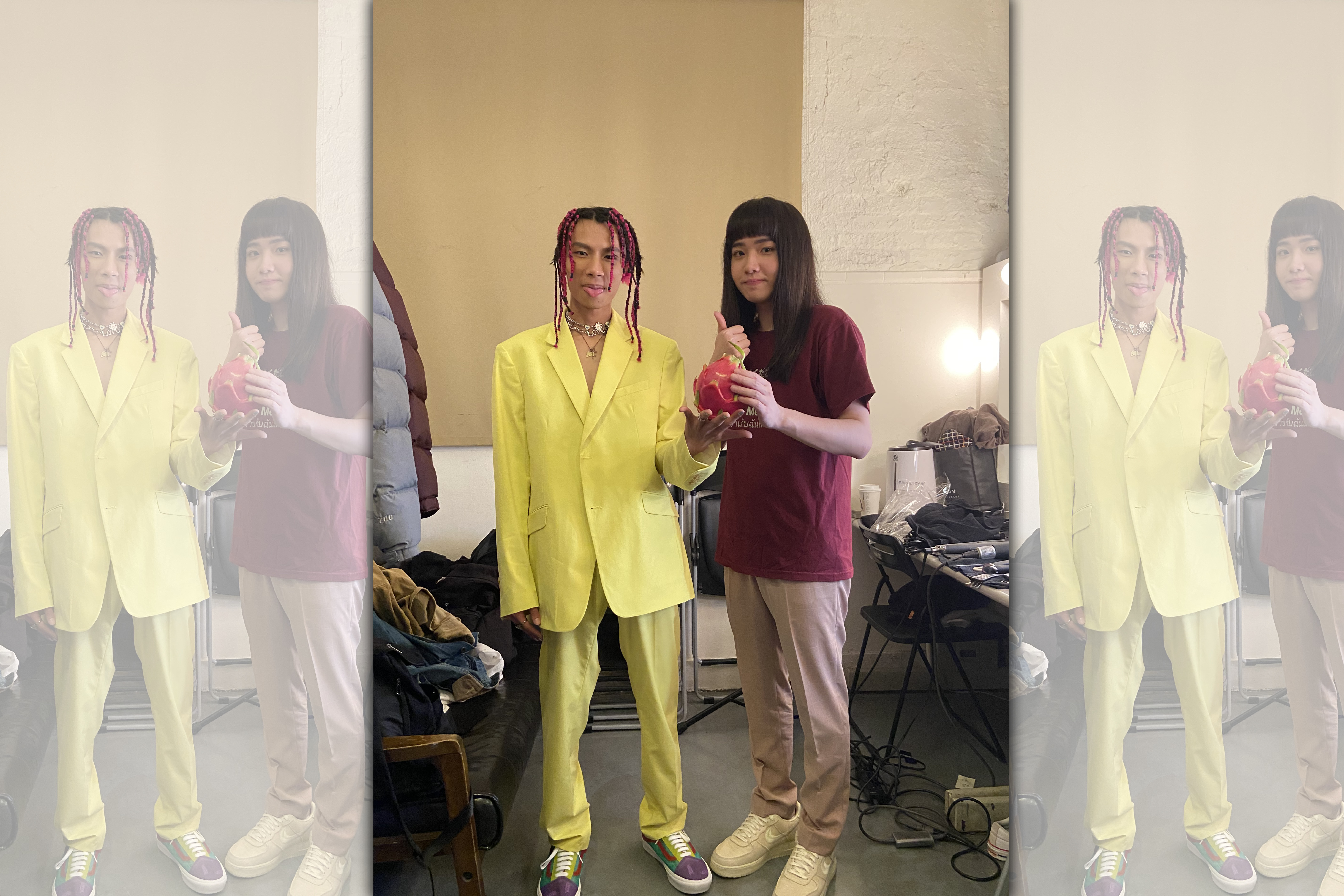 甫發行新專輯的春艷，除了擔任持修的演唱會嘉賓，更送持修一顆火龍果，讓持修黑人問號滿頭。（顏社提供）