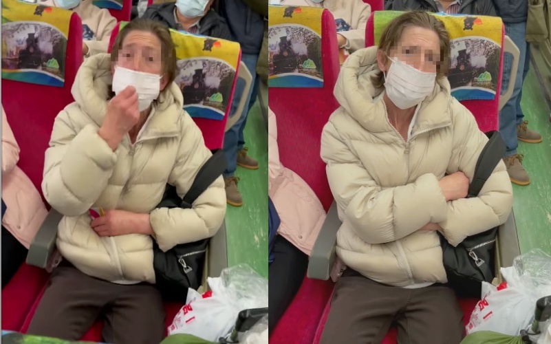 一名外籍女乘客搭乘台鐵時,辯稱自己戴口罩會咳嗽拒絕戴口罩,最後列車長表明:「拒載」。(翻攝自Rex Huang臉書)