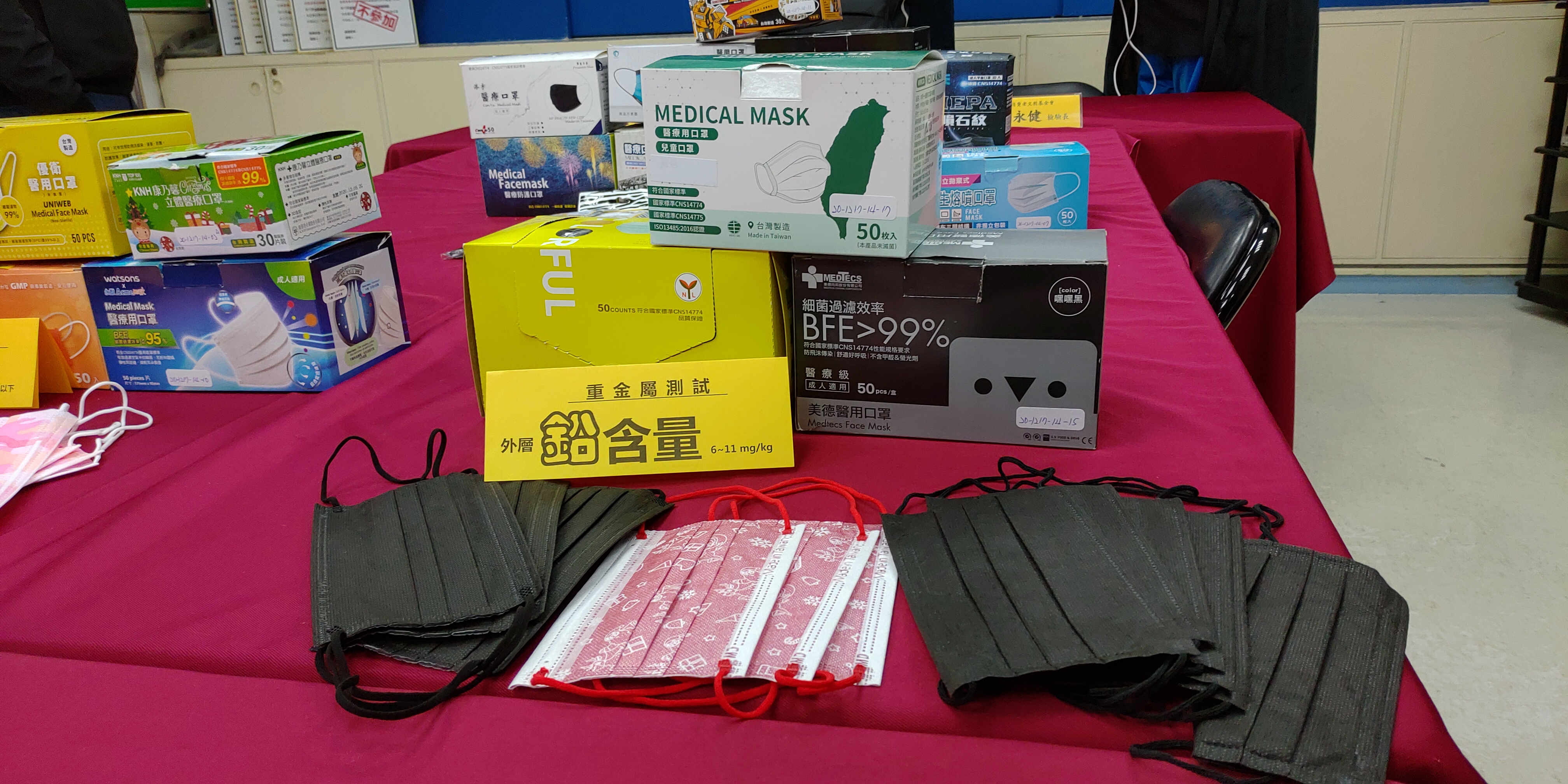 消基會則針對藥妝店、賣場、電商平台等20款市售口罩進行調查，結果指出有3款口罩外層檢出鉛成分。（翻攝消基會網站）