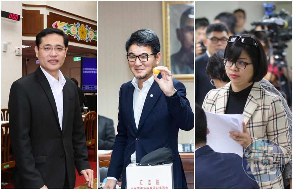 民進黨立委林淑芬(右起)、劉建國、江永昌去年12月24日在立法院萊豬法案表決時跑票。(本刊資料照)