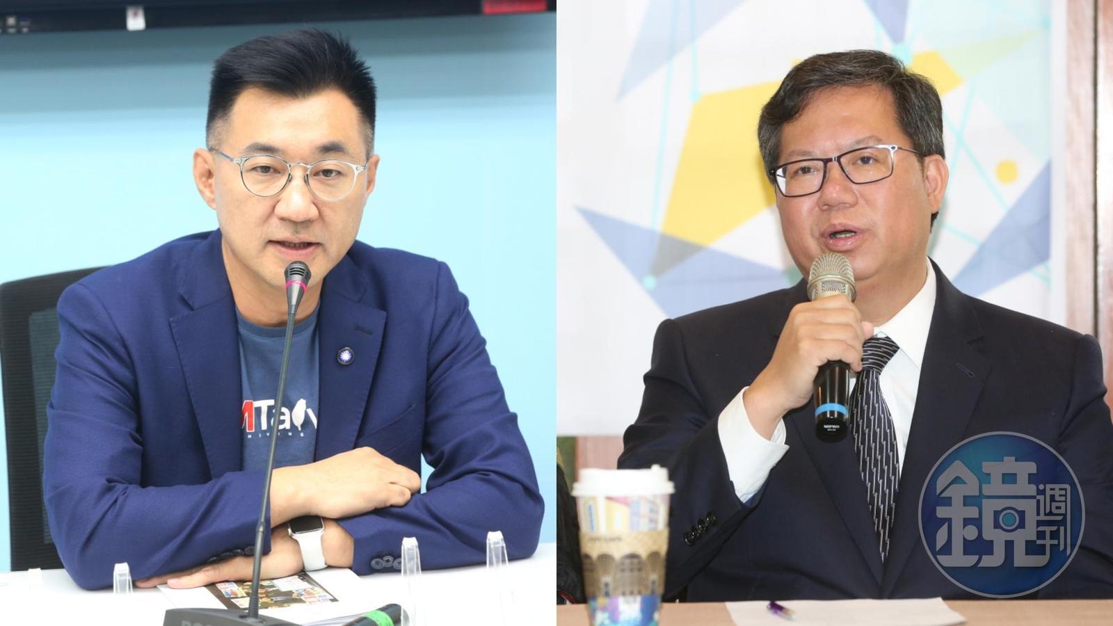 江啟臣(左)表示,韓國瑜參選桃園市長是外界聯想;鄭文燦(右)則表示,目前還是已作好防疫為主要工作。(資料照)