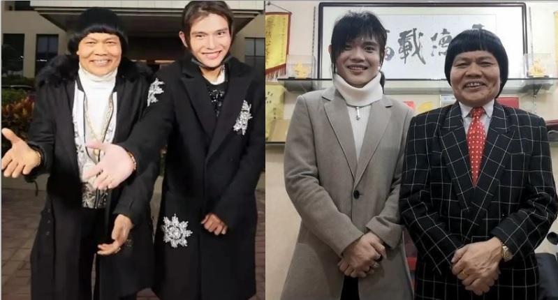 儘管顏值差很多,不過父子倆高同步的動作,讓網友笑稱「果然是親生的」。(攝自八兩金微博)