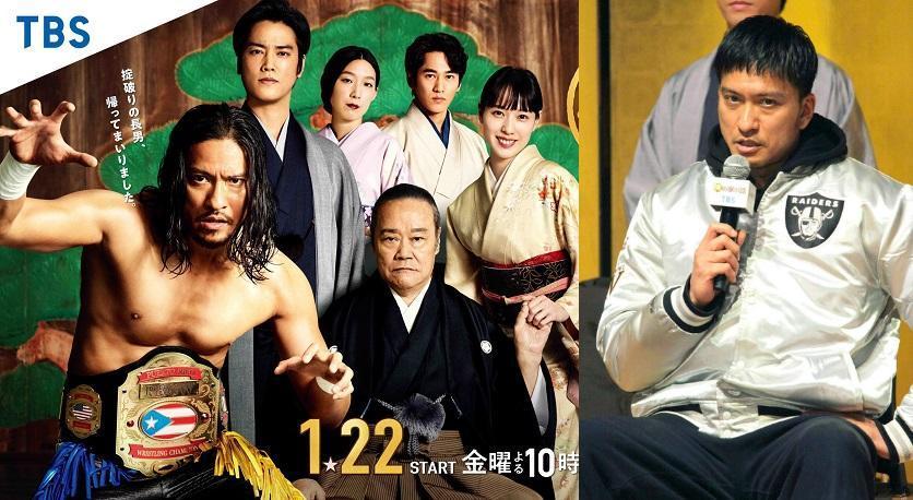長瀨智也（右圖）昨出席新劇《我家的故事》記者會，透露為演出摔角選手增重了12公斤。（左圖翻攝自官方Twitter，右圖翻攝自體育報知）