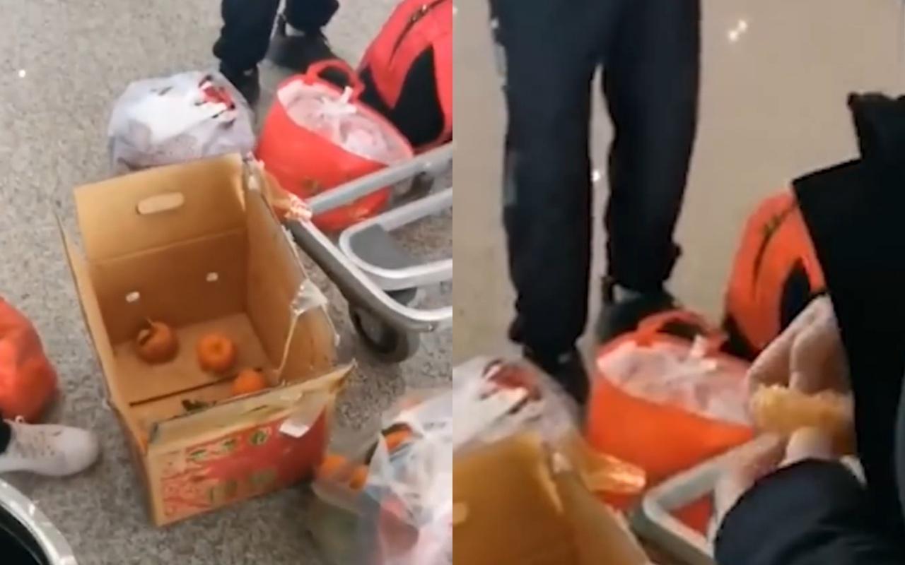 中國大陸有4男子嫌運費太貴，當場嗑光3公斤橘子。（翻攝自沸點視頻）