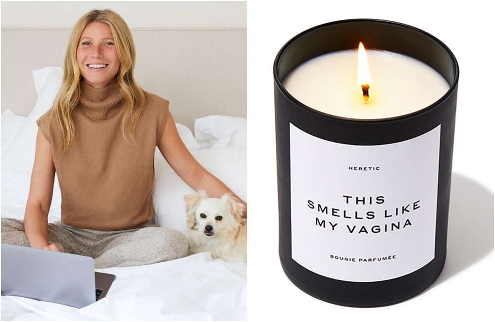 葛妮絲派特洛（左圖）推出「聞起來像我的陰道」蠟燭（右圖），近日驚傳爆炸。（翻攝Gwyneth Paltrow、Goop IG）