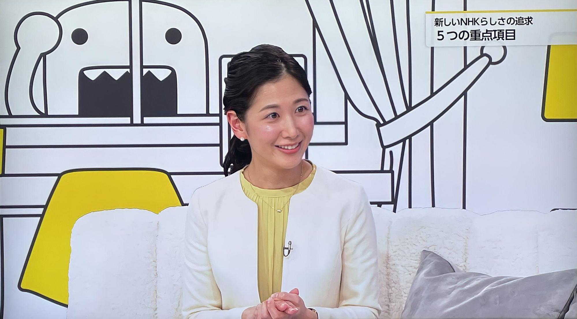 桑子真帆是NHK的美女主播，外型甜美、形象優雅。（翻攝自推特）