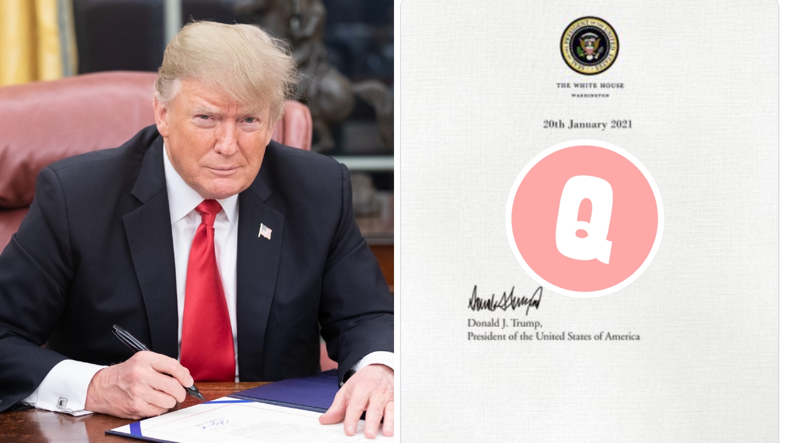 川普少數維持的慣例，留下一封信給繼任總統，外界超好奇內容到底寫了什麼。（翻攝川普白宮臉書／推特）