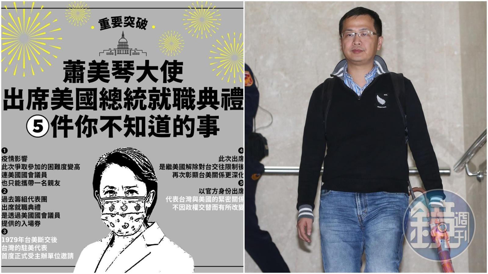 針對蕭美琴出席美國總統就職典禮,羅智強不以為然地說「台美關係低到不能再低的低標」。(翻攝自范綱皓臉書/本刊資料照)