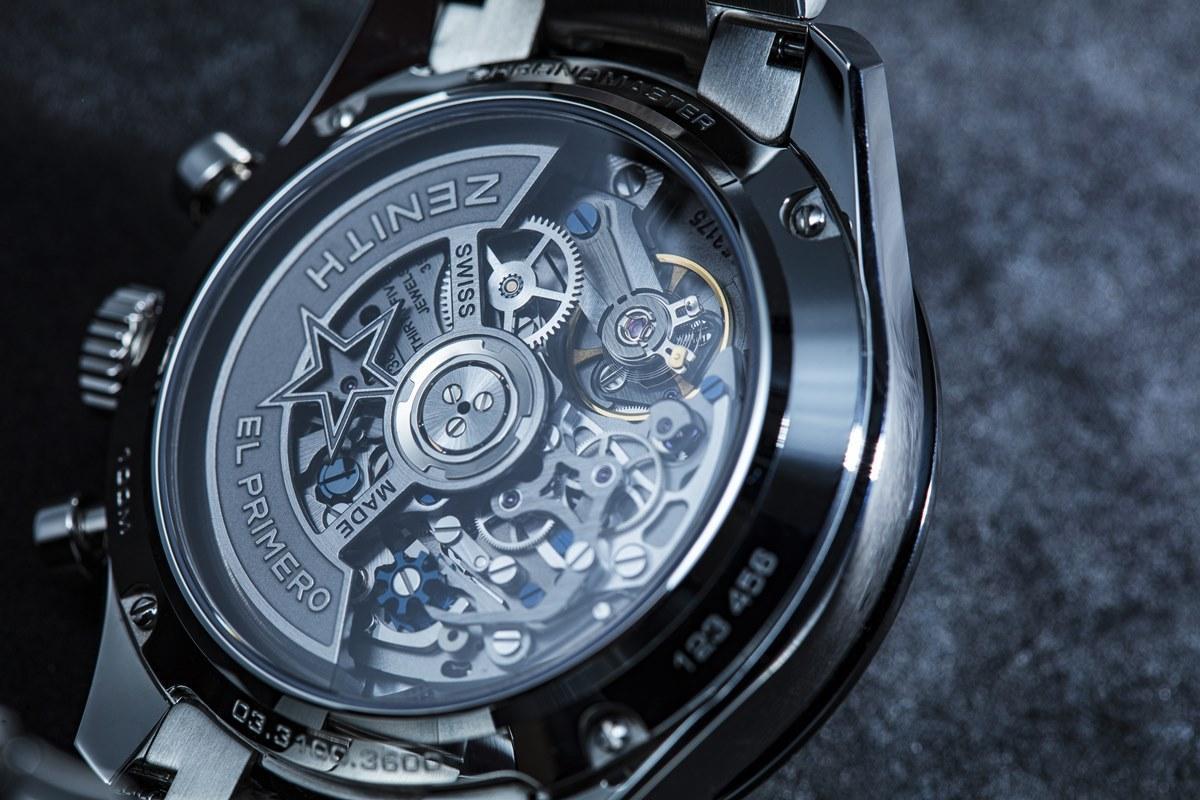 真力時ZENITH Chronomaster Sport的水晶透視錶背可以欣賞到經過整合優化的El Primero 3600機芯的美麗結構。