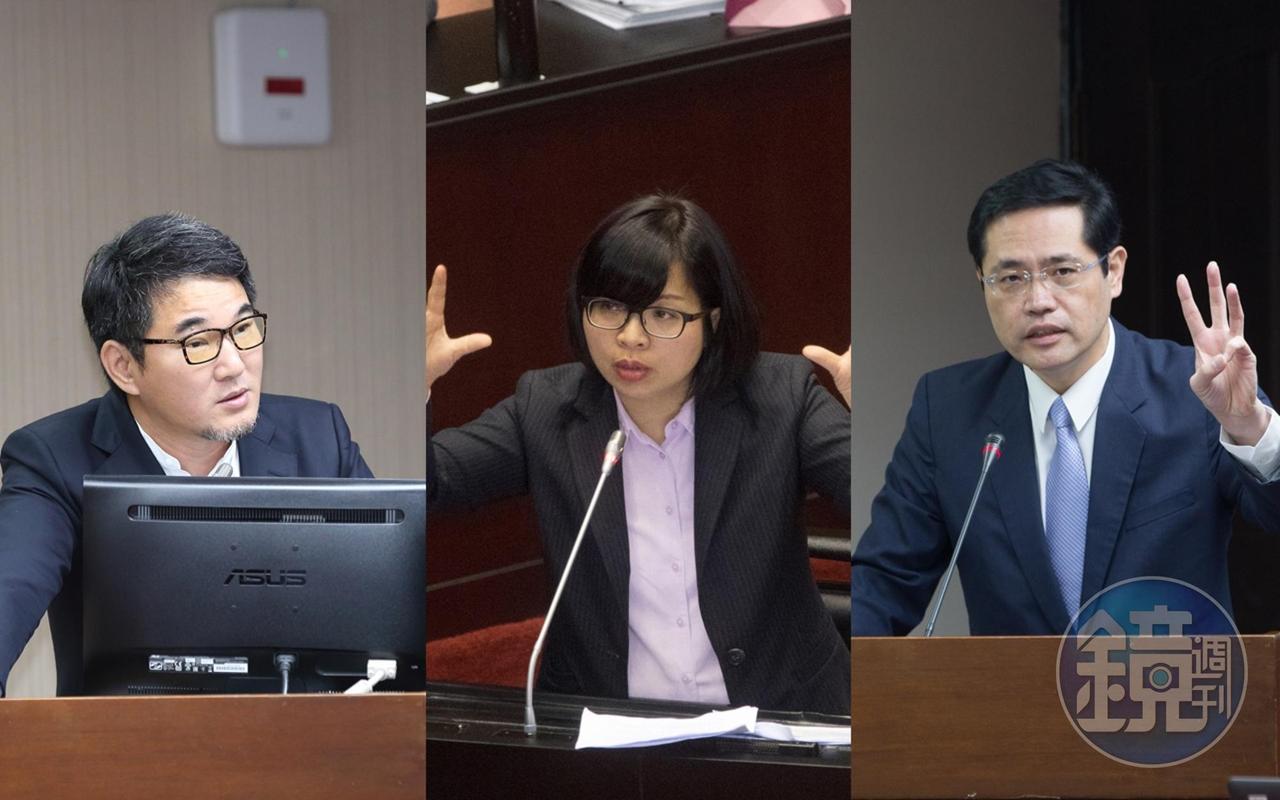 去年立法院處理萊豬相關法令時，民進黨立委劉建國（左起）、林淑芬、江永昌3人跑票。（本刊資料照）