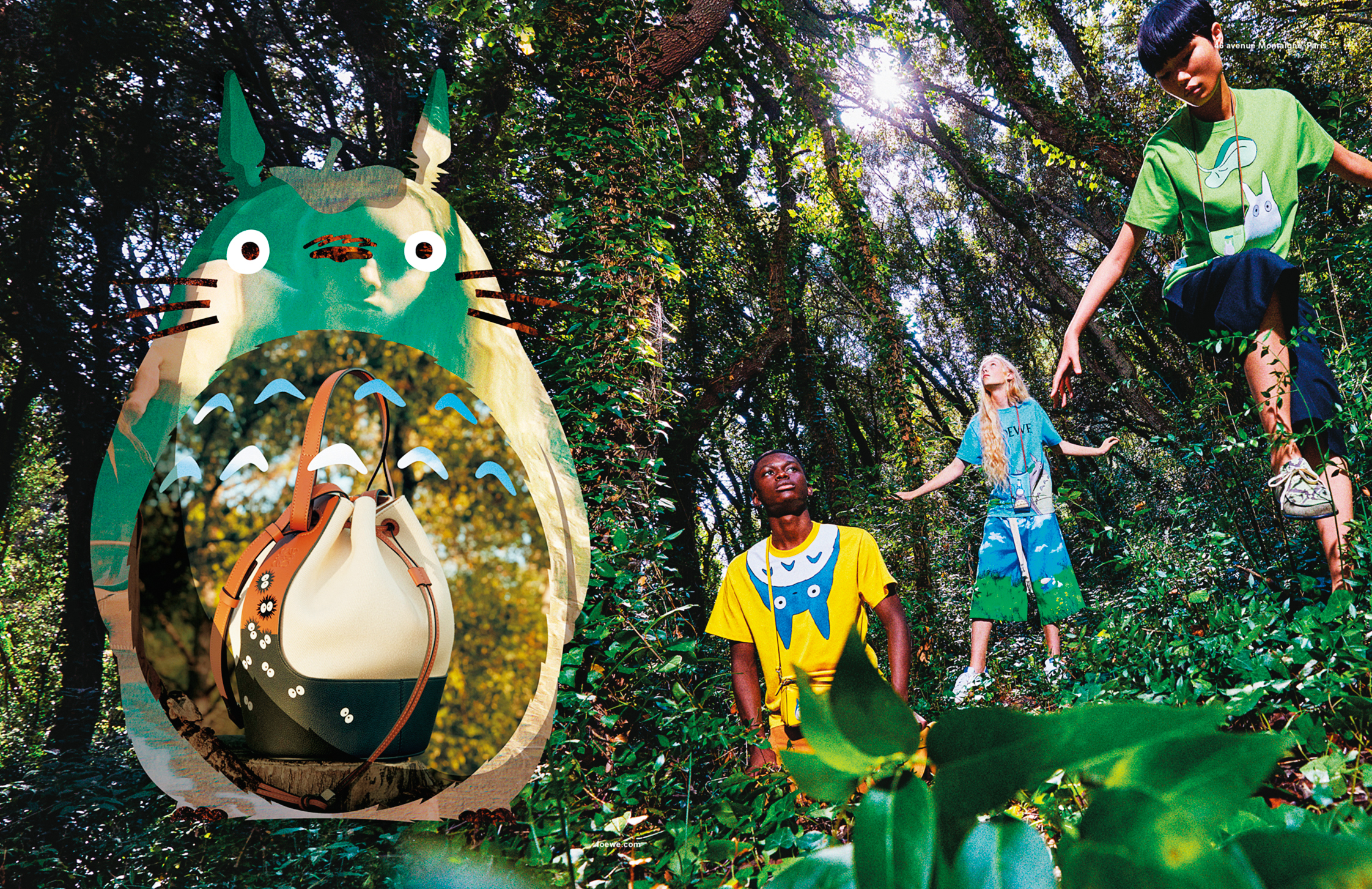 動畫的角色變成印花、提花拼皮圖案、手描繪圖案及絨球設計，是最令人驚喜之處。（LOEWE提供）