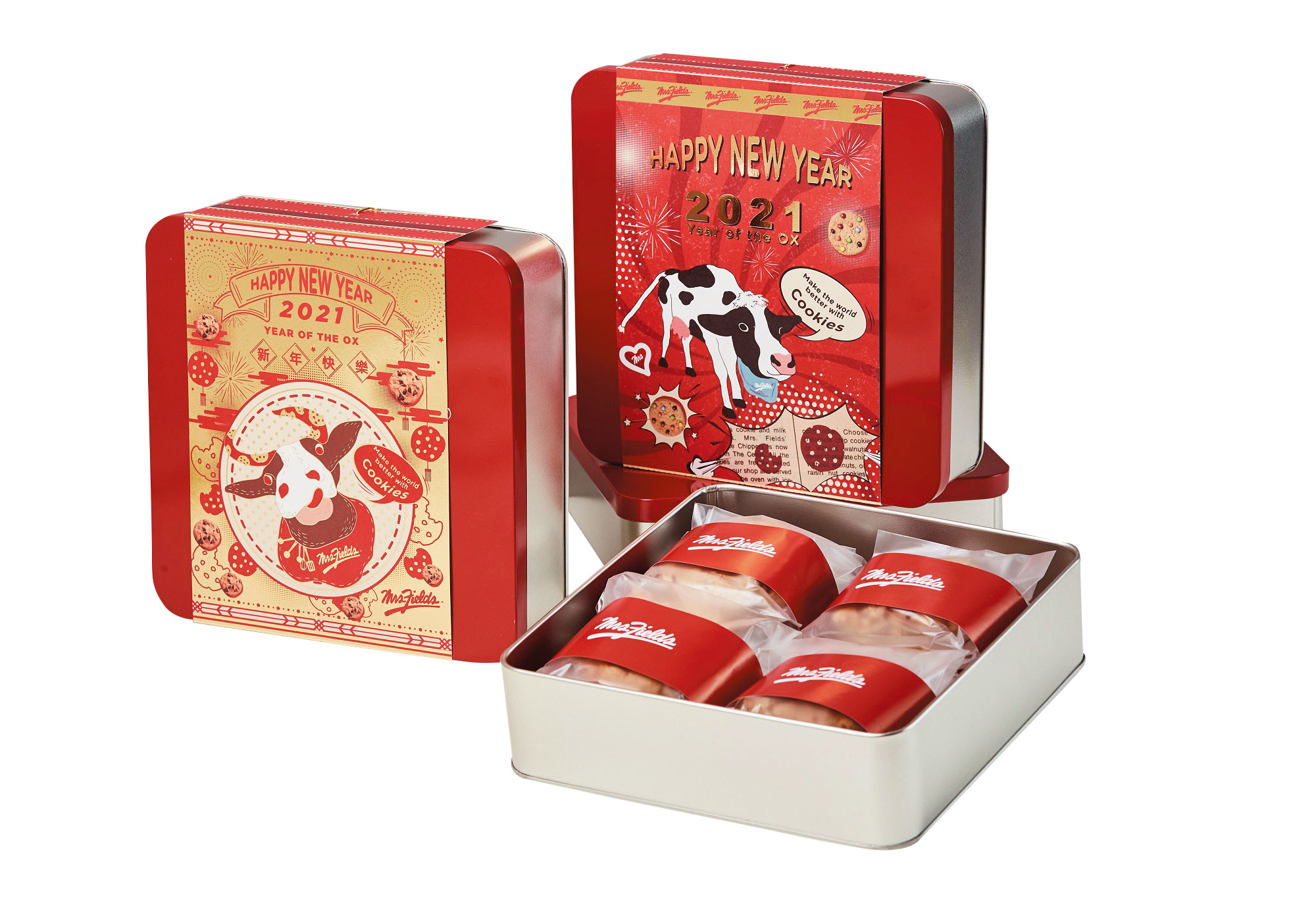 螞蟻人有福了，美式甜蜜滋味Mrs. Fields推出春節限定新品，將春節紅色喜氣融入美式俏皮風，讓您過年團聚一起哞！