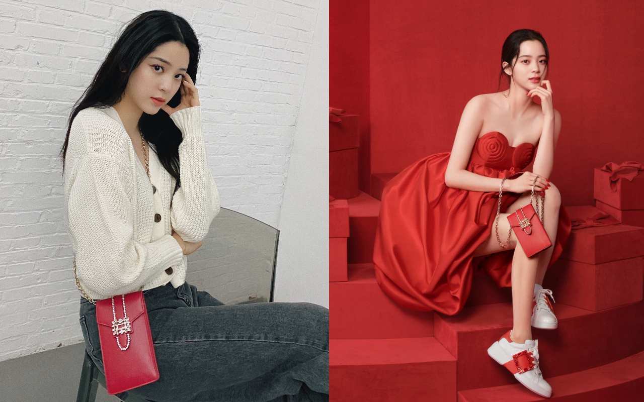 身為Roger Vivier品牌大使，歐陽娜娜拍攝新年特別限定組合形象照，超級喜氣。（Roger Vivier提供）