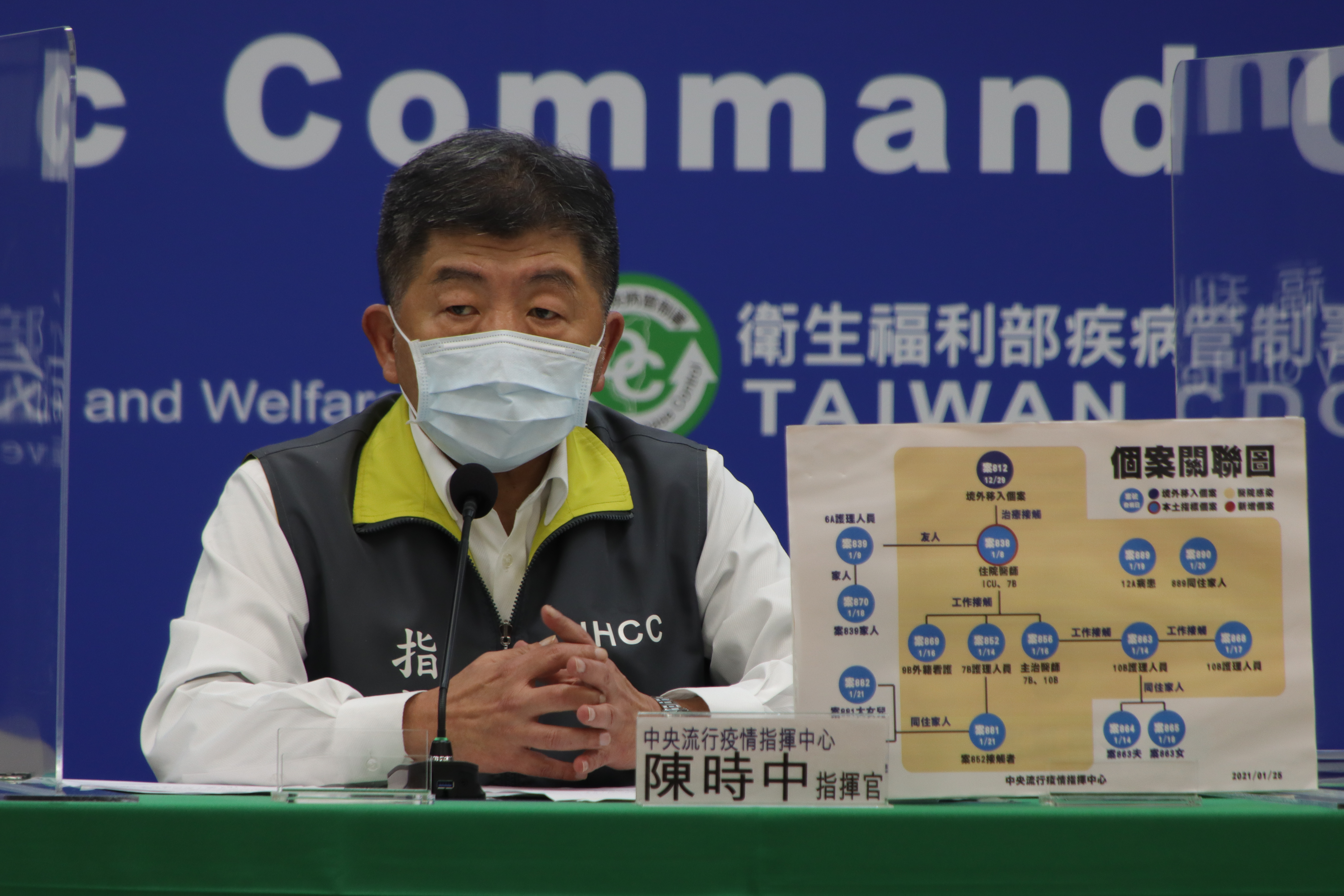 陳時中指出，針對院內感染事件正進行擴大採檢，目前並未發現其他確診個案。（指揮中心提供）