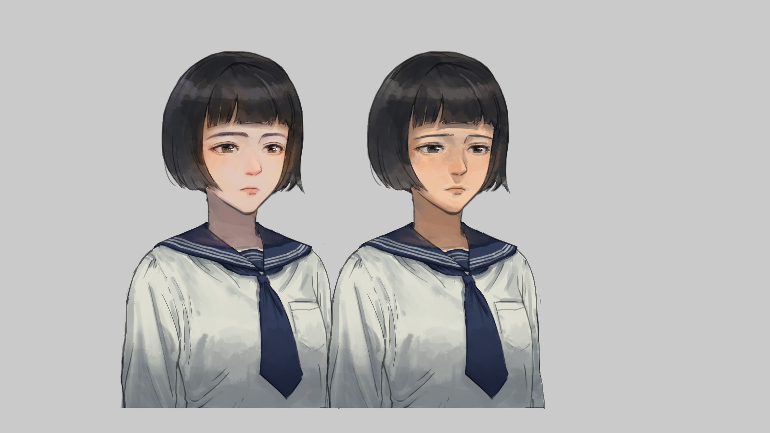 桌遊《台北大空襲》宣布改編為電玩；圖為女主角設定圖，左為戰前、右為戰爭時期。（迷走工作坊提供）