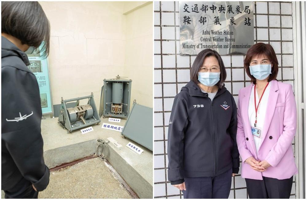 總統蔡英文參訪氣象局鞍部站,和知名氣象專業人員伍婉華合照。(翻攝自鄭明典臉書)