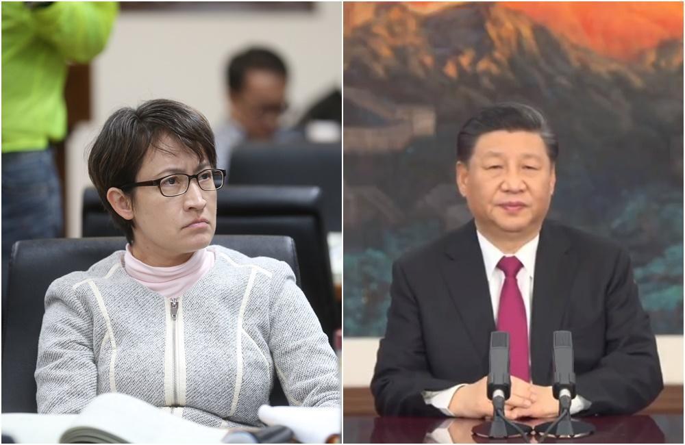 習近平（右圖）在世界經濟論壇發表談話，一句「反對恃強淩弱」被網友酸爆，我國駐美代表蕭美琴（左圖）也在推特轉發影片嘲諷。（翻攝影片、本刊資料照）