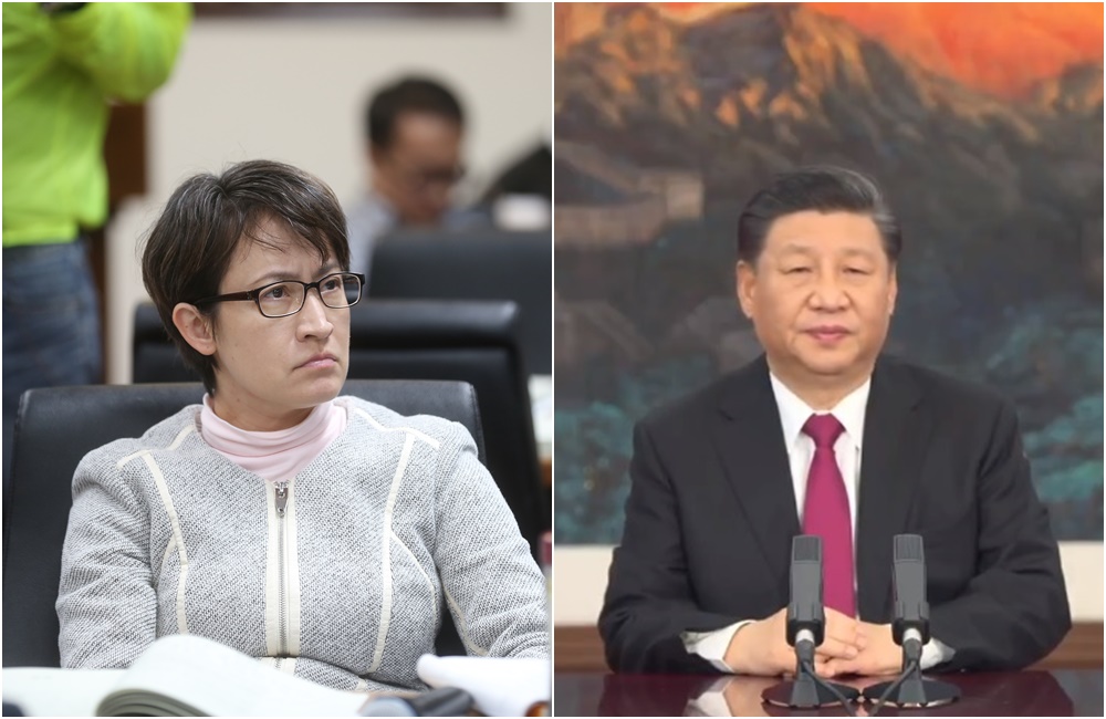 習近平（右圖）在世界經濟論壇發表談話，一句「反對恃強淩弱」被網友酸爆，我國駐美代表蕭美琴（左圖）也在推特轉發影片嘲諷。（翻攝影片、本刊資料照）