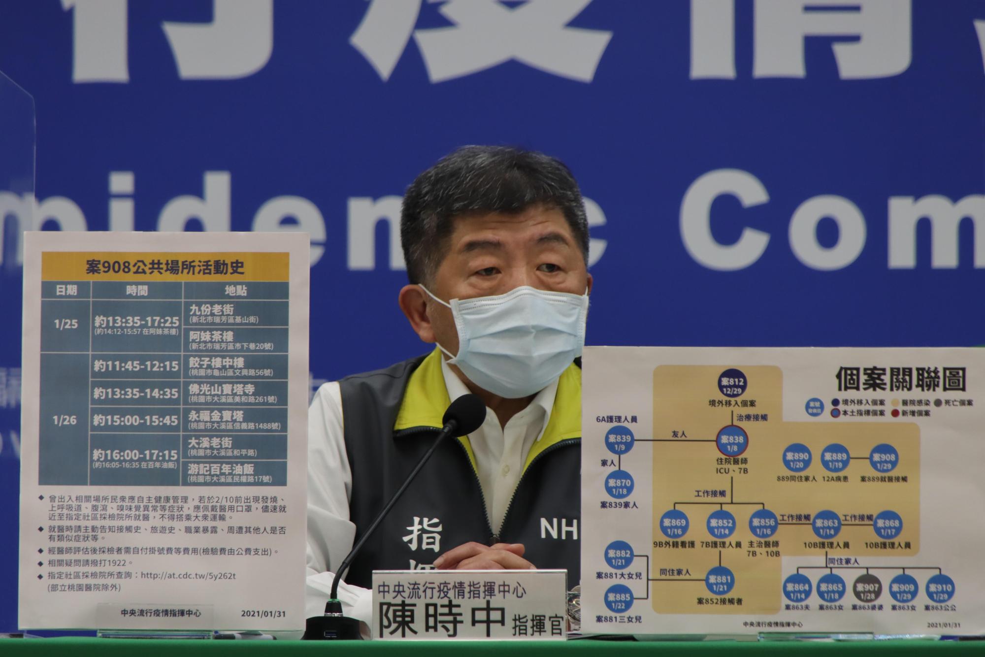 除了境外移入個案,陳時中今也公布案908詳細足跡。(指揮中心提供)