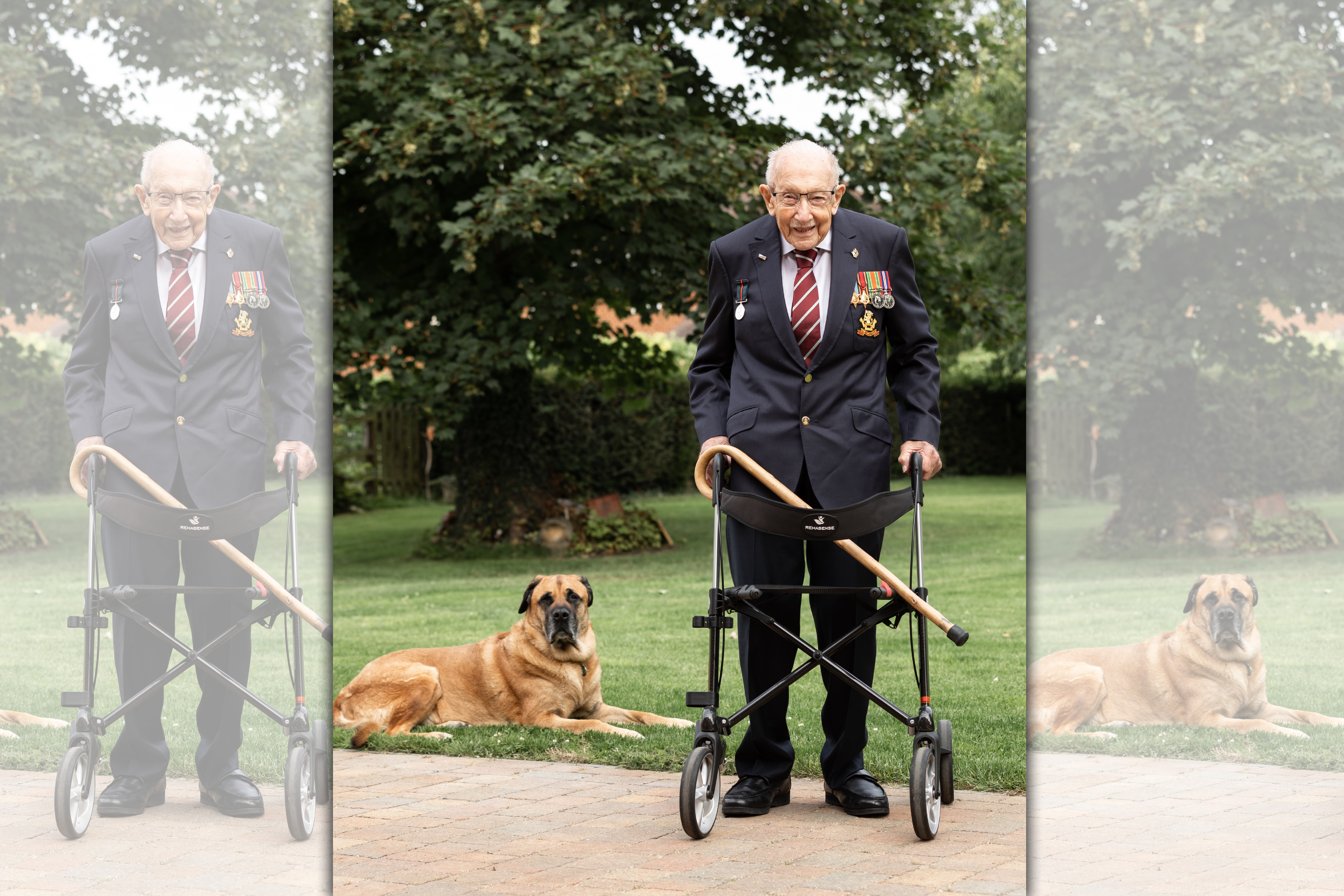 英國老兵摩爾去年暖心募款11億，女兒31日透露父親確診武漢肺炎。（翻攝自推特@captaintommoore）