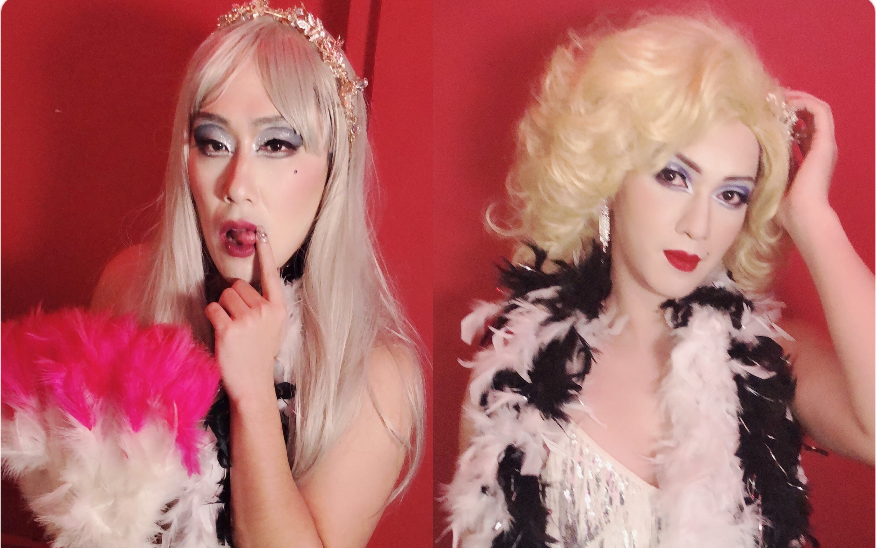 余祥銓（左）與冠志（右）為自己的主持的網路節目到Gaybar挑戰變裝皇后。（瘋一樣的男子提供）