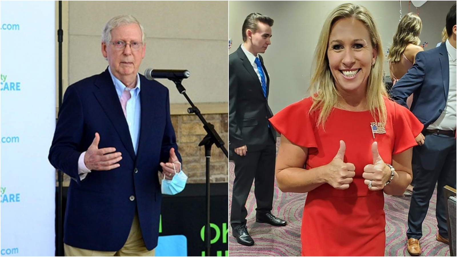 共和黨參議員麥康乃爾（左）近日透過聲明暗批同黨眾議員葛林（右）的陰謀論是黨內毒瘤。（翻攝自麥康乃爾／葛林臉書）