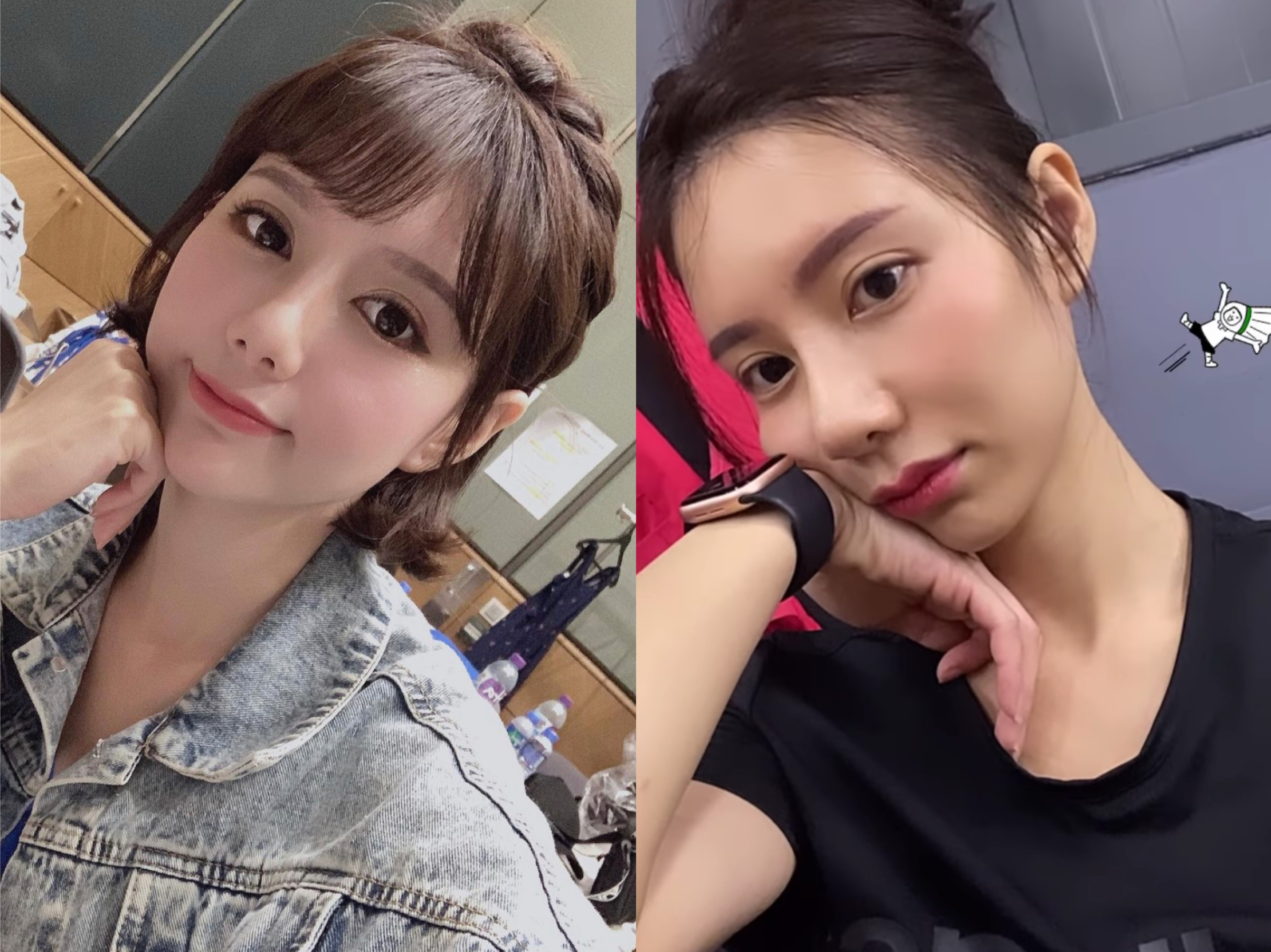 家家貼出2年前體重45公斤的照片（左），與現今40公斤照片（右）對比，的確兩頰明顯消瘦。（翻攝自家家IG)