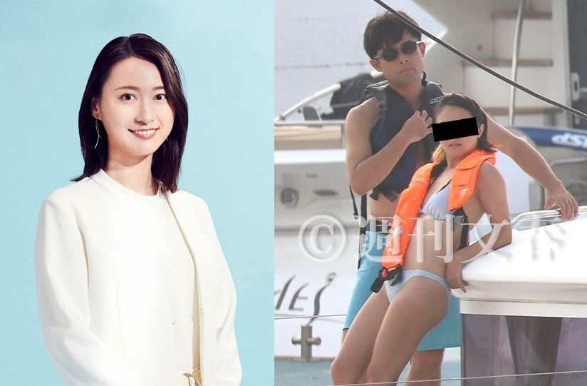 日本美女主播小川彩佳(左圖)去年才升格當媽,老公豐田剛一郎卻大膽在外偷吃。(左圖翻攝自日本體育報,右圖翻攝自《週刊文春》)