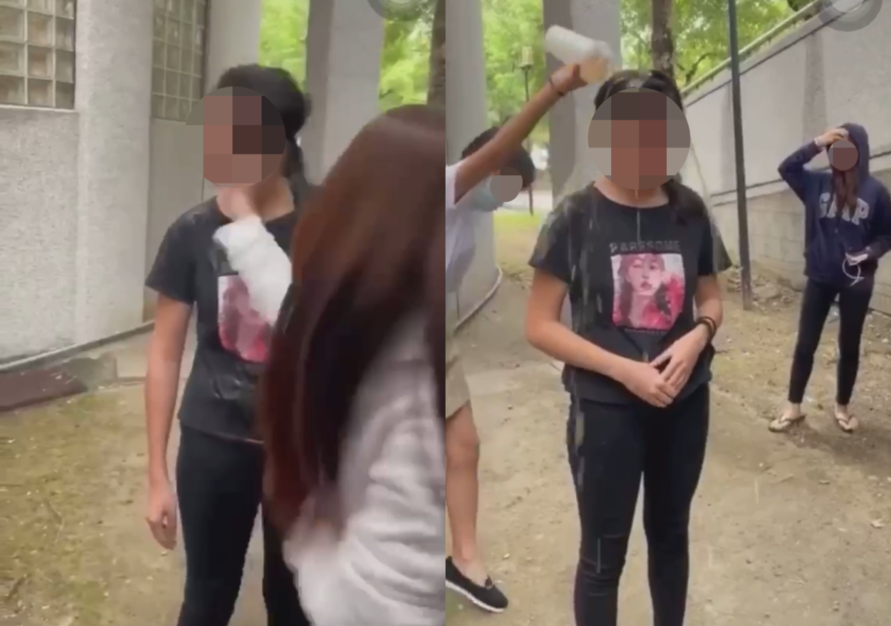 高雄一名女高中生遭潑飲料、呼巴掌，霸凌影片在網路瘋傳。（翻攝自臉書）