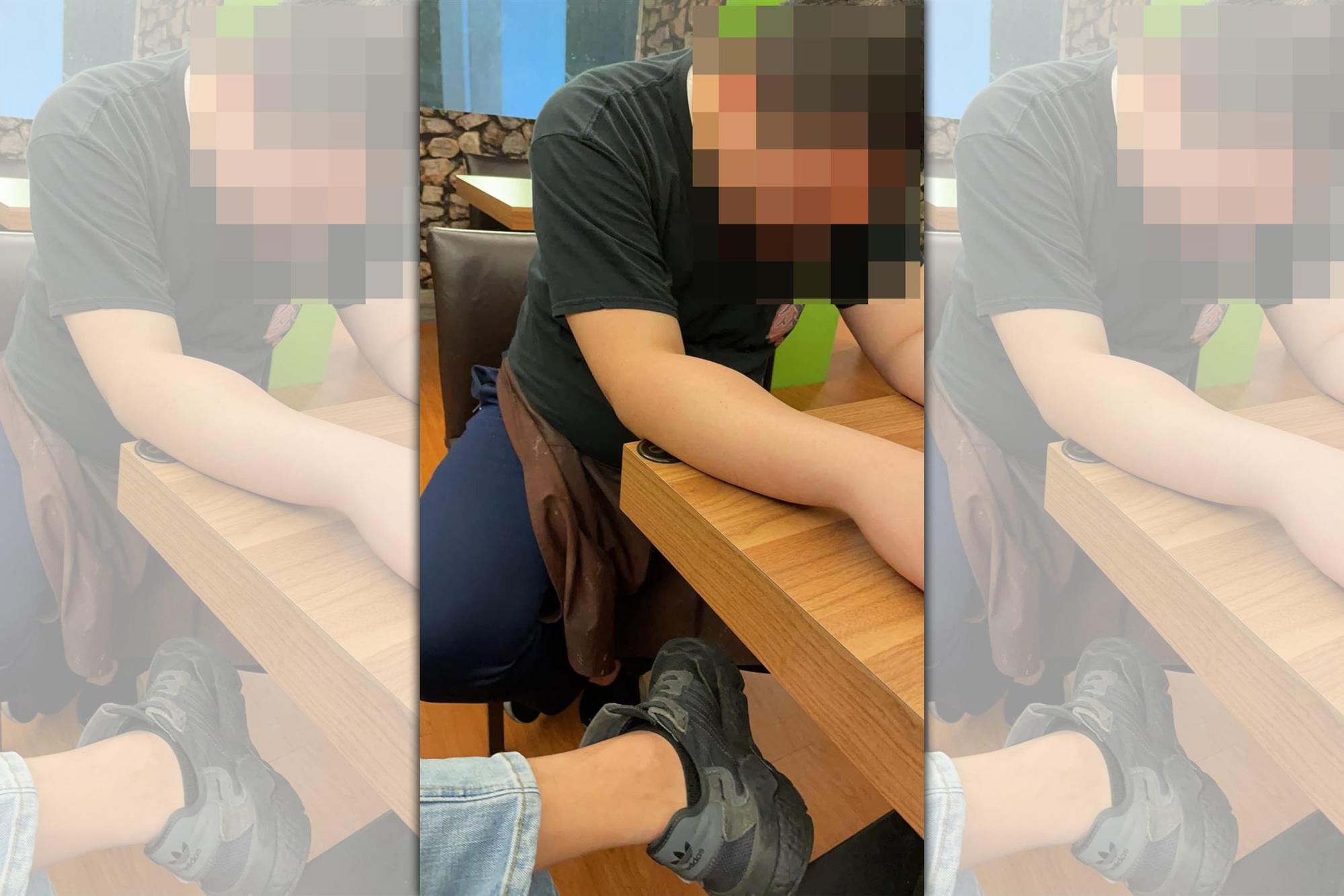 新北連鎖牛排店的丁姓店長在女員工男友質問下交出手機影像。(翻攝自爆料公社)