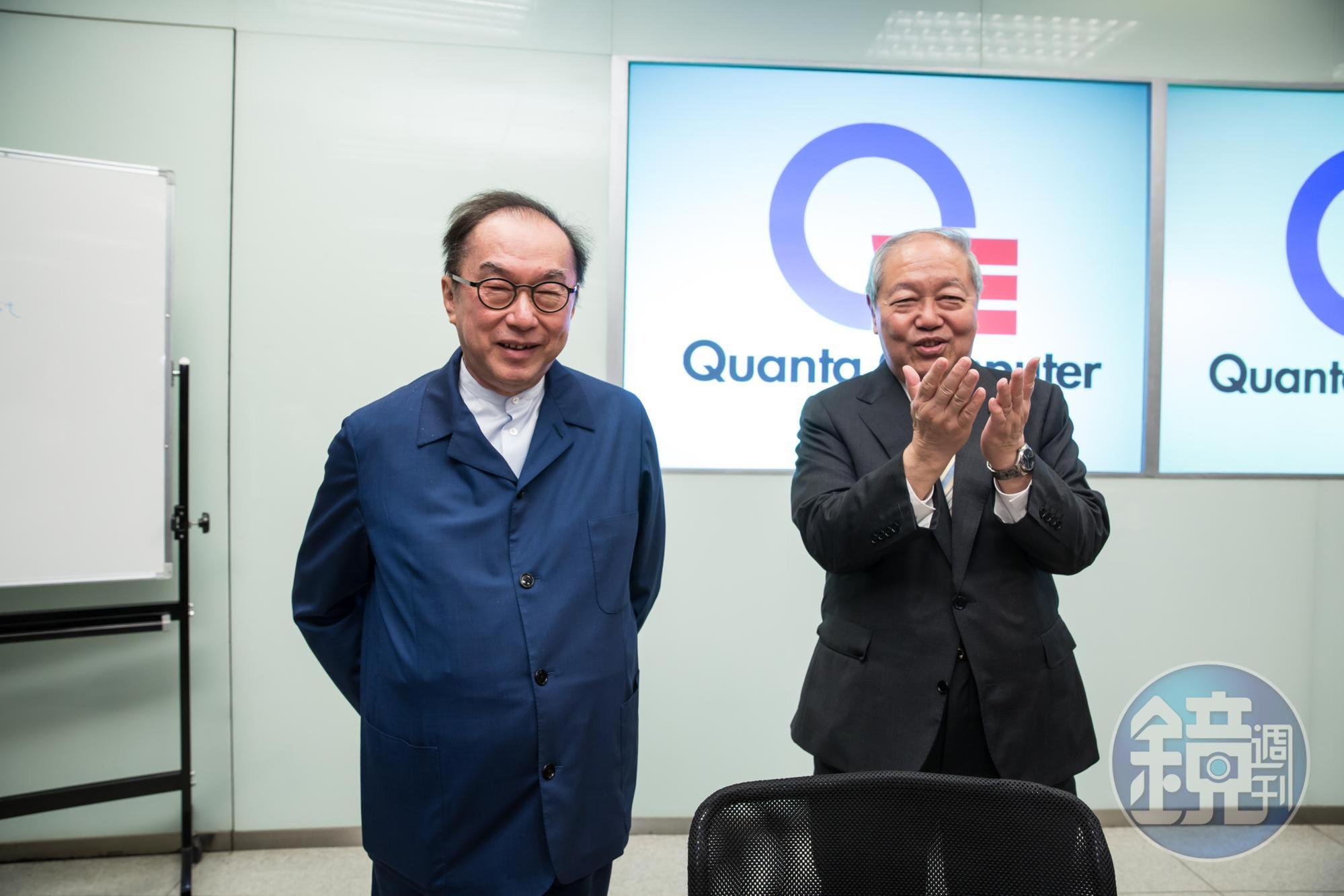 廣達客戶多元，包括美國4大雲端公司，法人認為受惠程度高。（左為廣達董事長林百里）