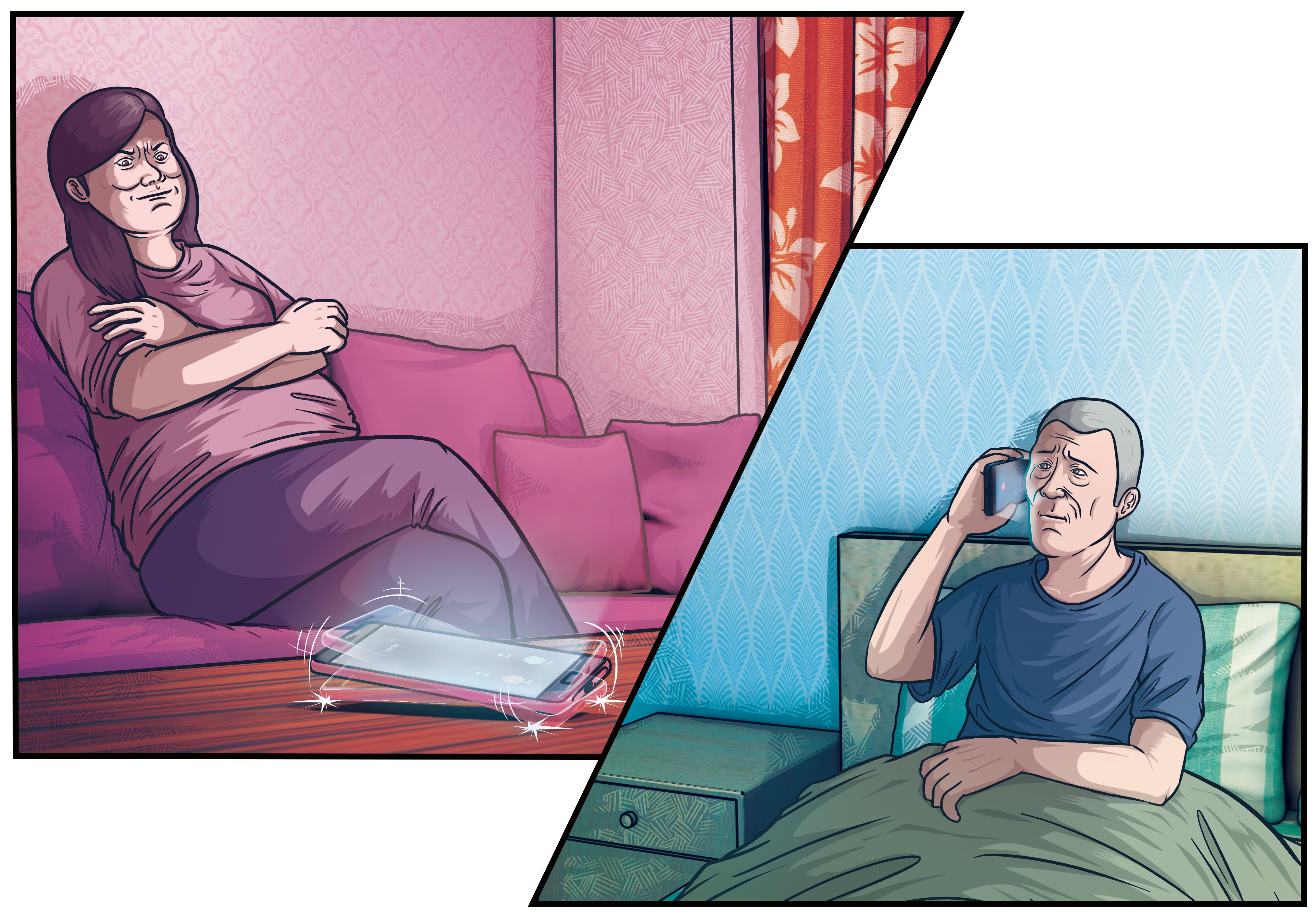 馬小姐指控，丈夫（右）數度致電朱姓女組長（左）追蹤遺囑變更進度，朱卻避不見面。