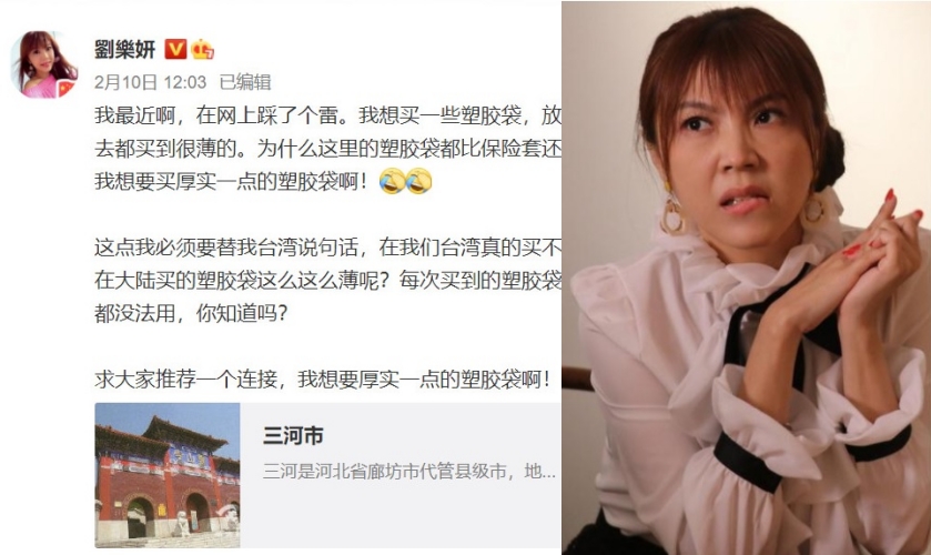 劉樂妍在微博的發文遭到大陸網友圍剿。（翻攝自劉樂妍微博）