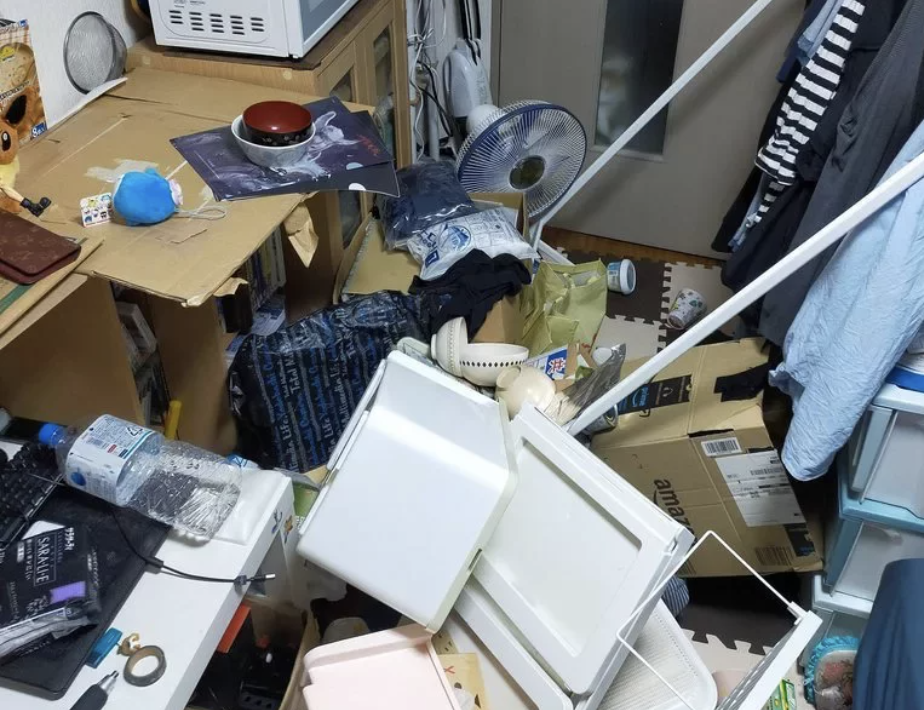 昨(13日)晚間日本發生超有感地震,網友分享地震後家具散落一地的畫面。(翻攝自PTT)