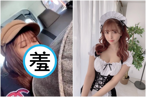 三上悠亞被舌吻，卻露出享受的表情。（翻攝自三上悠亞推特）