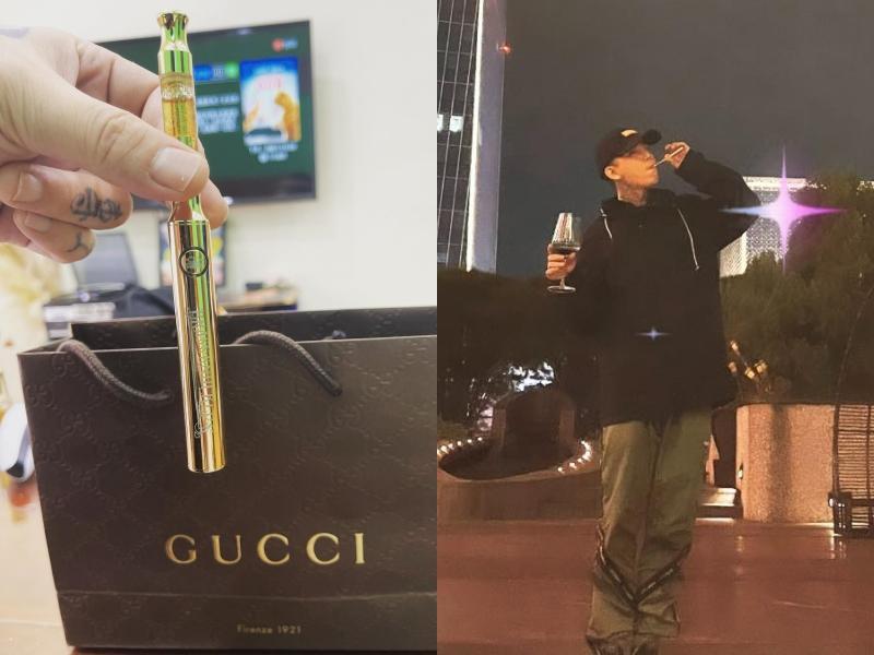 謝和弦昨(16日)貼出疑似大麻霧化器、身在台北101附近的照片。(翻攝自謝和弦臉書)