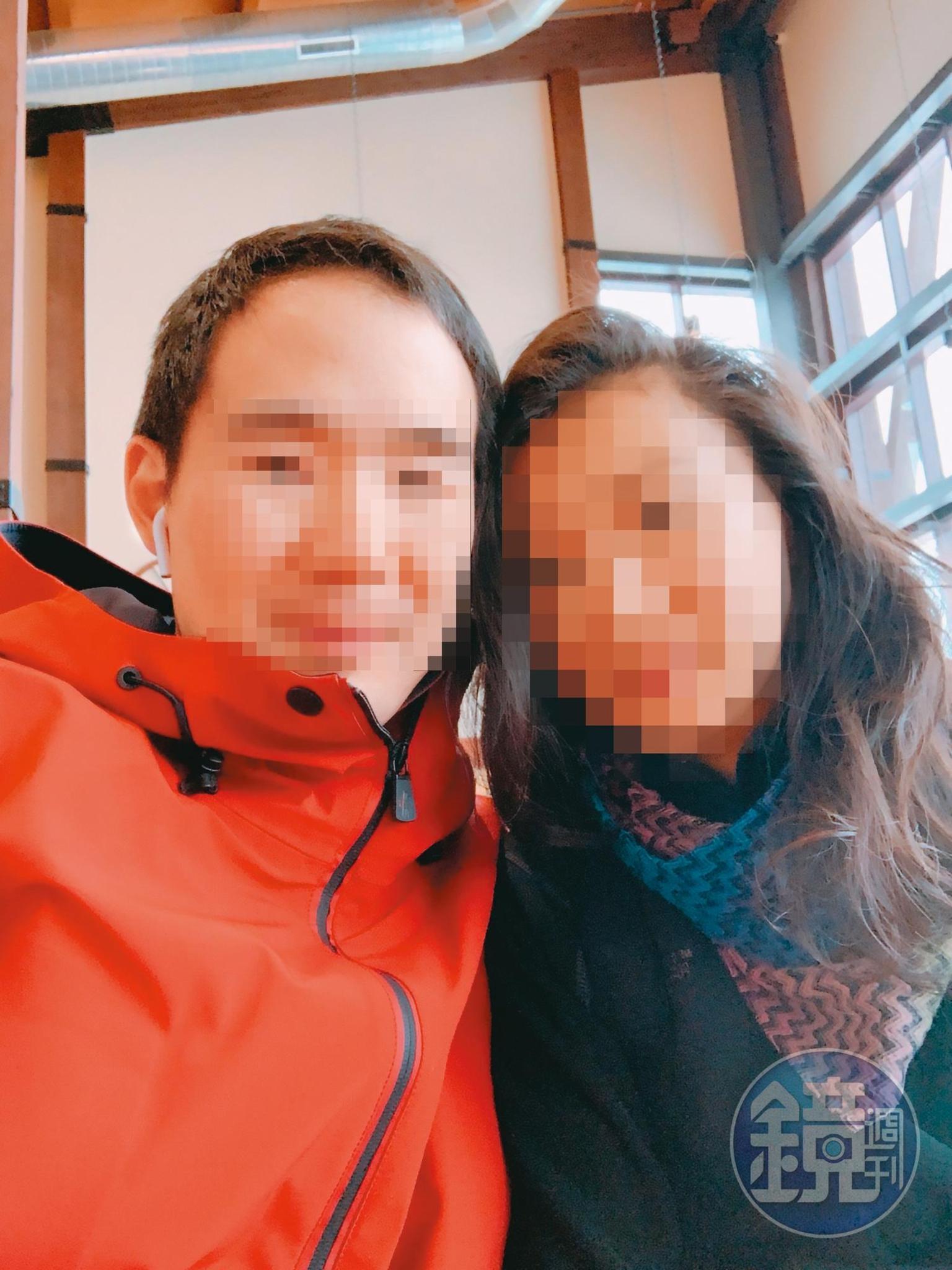 在美國擔任醫事人員的Ｍ小姐（右）指控，陳姓工程師（左）偽裝單身與她交往。（讀者提供）