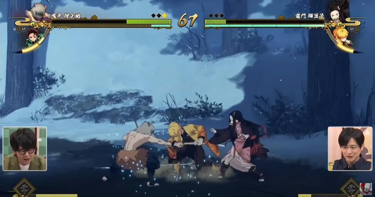 《鬼滅之刃 火之神血風譚》可讓兩名玩家各選擇兩名角色對戰（翻攝Gematsu YouTube頻道）