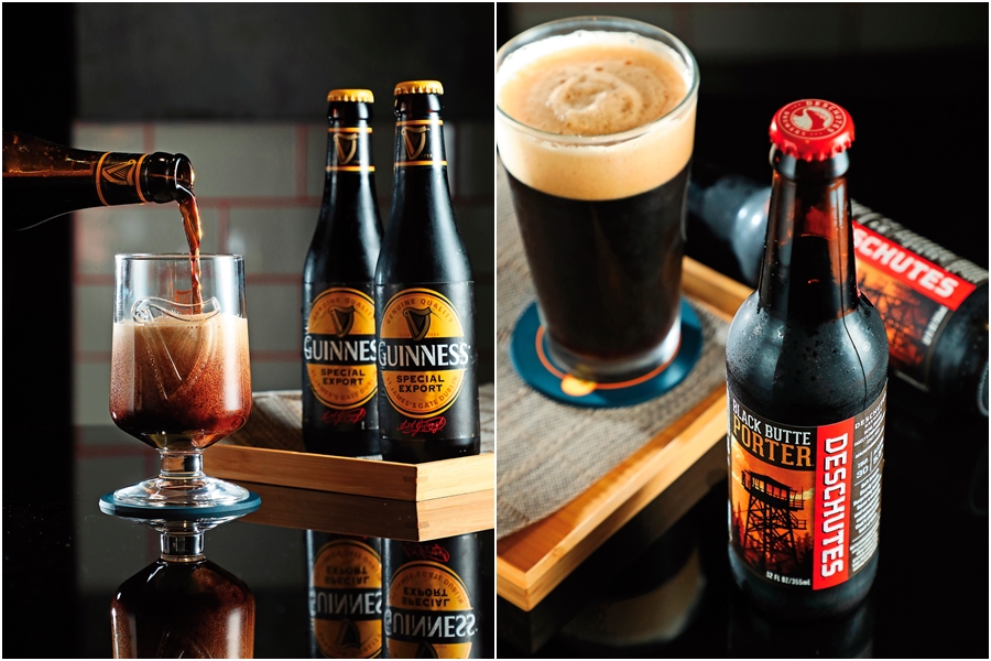 「健力士黑啤酒特別版」(左圖)是酒廠為了打入比利時等國家市場所釀造的特別款,深刻的黑咖啡、苦可可香氣,與傳統健力士給人的印象完全不同。(250元/瓶);由美國十大精釀酒廠Deschutes釀造的「黑山波特」(右圖),不僅充滿巧克力、咖啡香氣,還喝得到些許酒花帶來的松針香氣。(200元/瓶)