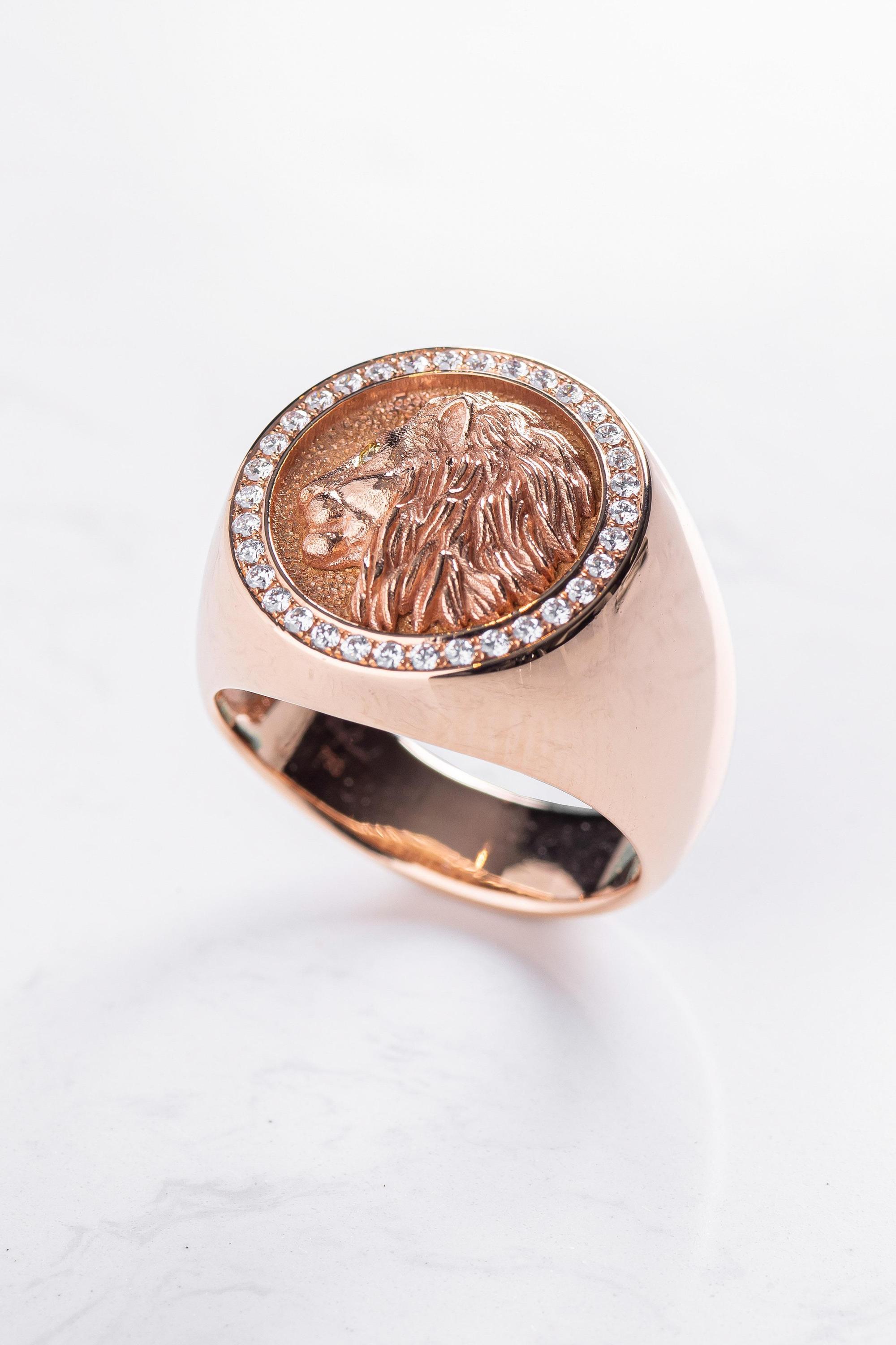 玫瑰金獅王鑽石戒指。NT$258,000（侍好珠寶提供）