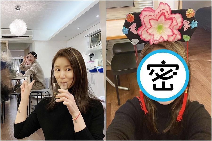 林心如19日在IG中更新近況,並分享與好友楊謹華在朋友家中聚會的素顏照。(翻攝自林心如IG)