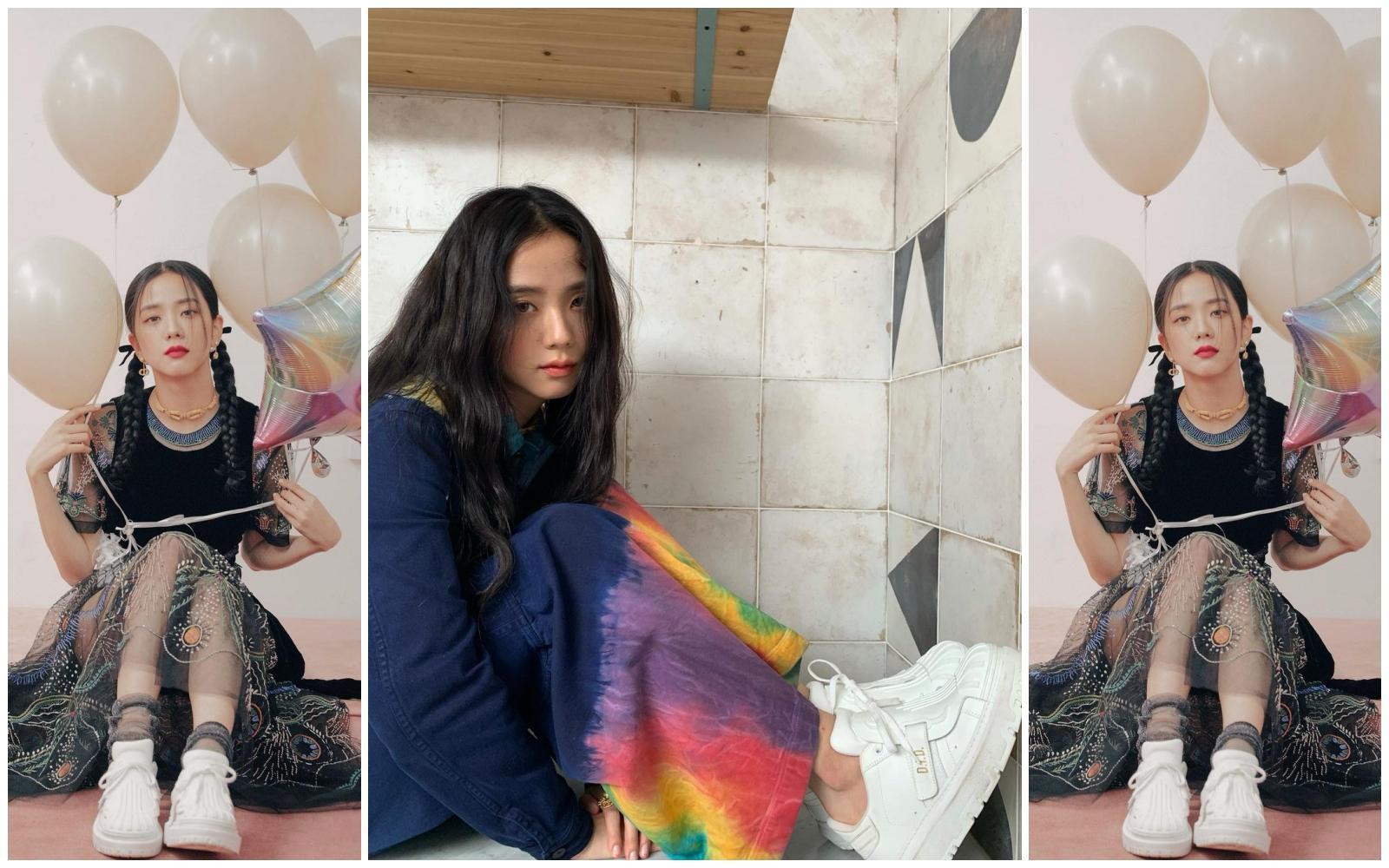 Jisoo以不同服裝look搭配同雙DIOR-ID鞋款,彰顯鞋子的百搭多變樣貌。(翻攝自Jisoo IG)
