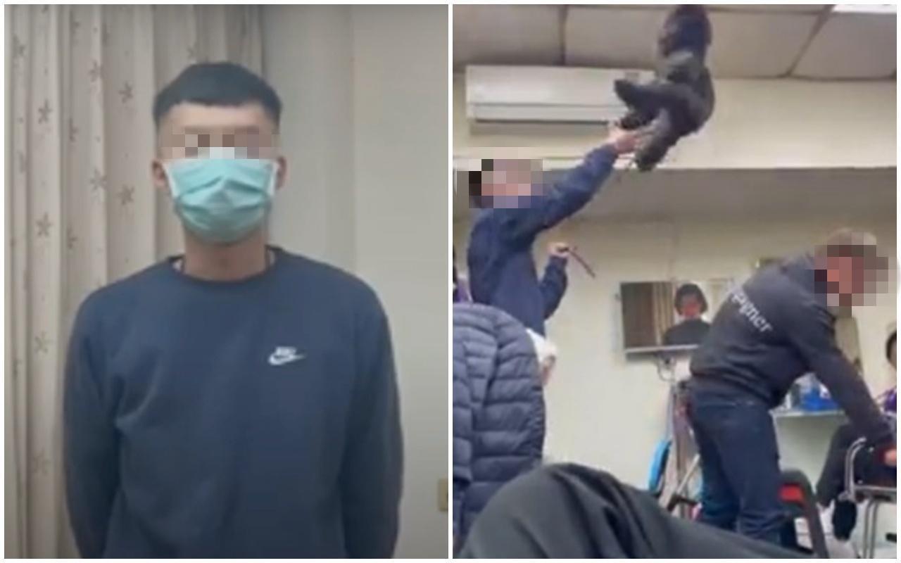 桃園驚傳虐狗事件,黑貴賓犬遭「盪鞦韆」式來回甩3次,涉嫌虐狗人出面道歉。(翻攝自爆料公社)