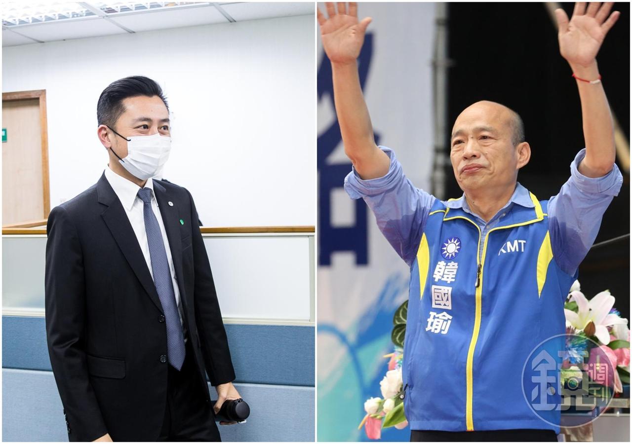 民調指出,民進黨若派出林智堅(左)參選2022桃園市長,不管對決國民黨的韓國瑜(右)或黨主席江啟臣,支持度均能落在4成左右。(本刊資料照)