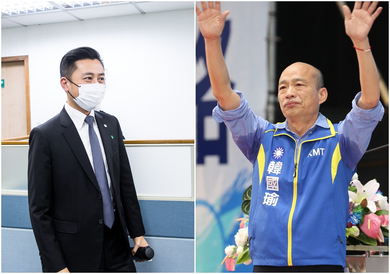 民調指出，民進黨若派出林智堅（左）參選2022桃園市長，不管對決國民黨的韓國瑜（右）或黨主席江啟臣，支持度均能落在4成左右。（本刊資料照）
