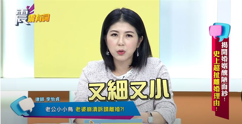 律師李怡貞曾在《震震有詞》節目分享離婚夫妻故事。（翻攝自YouTube