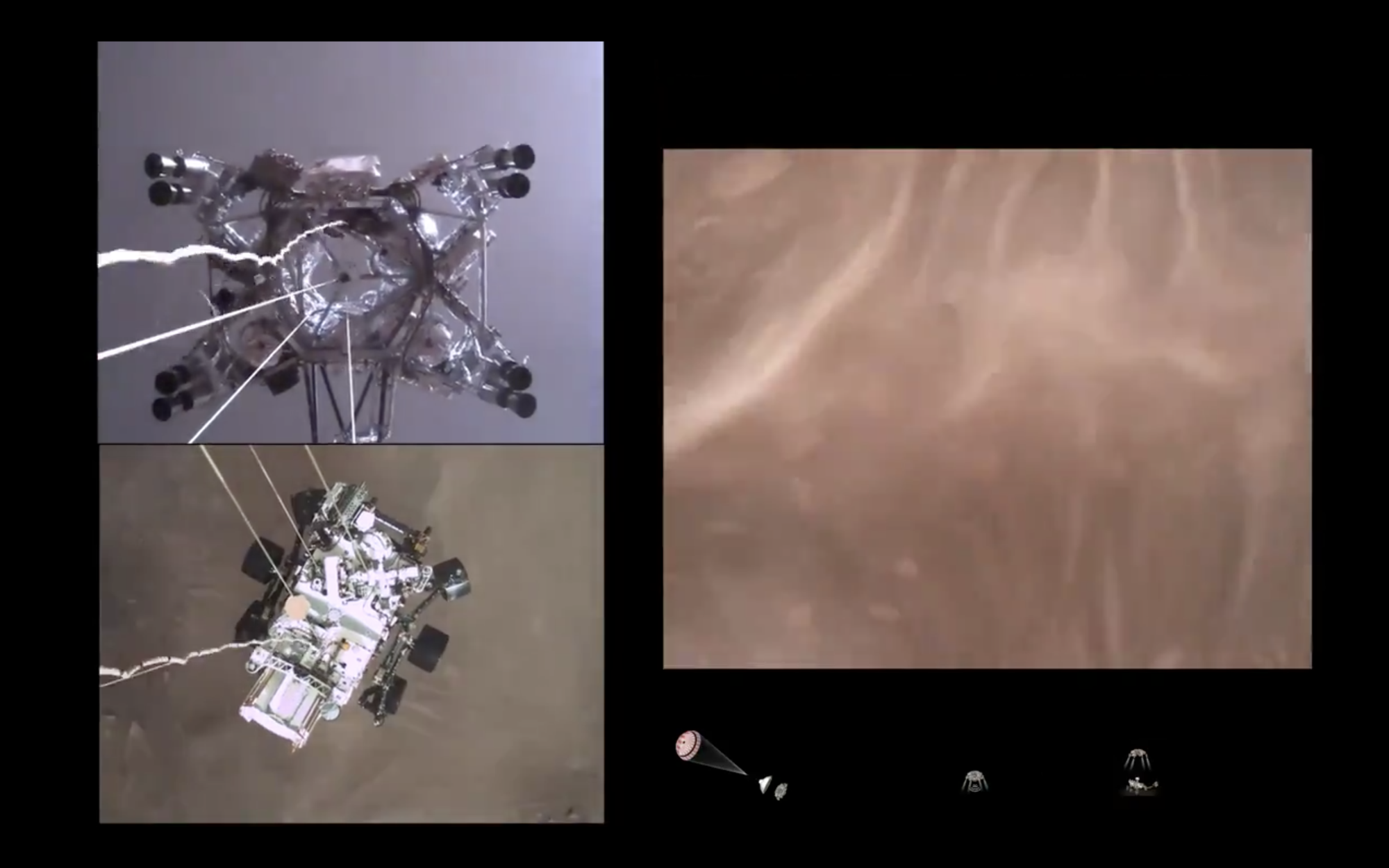 NASA啟用多台攝影機紀錄「毅力號」登陸過程。(翻攝自@NASAPersevere推特)