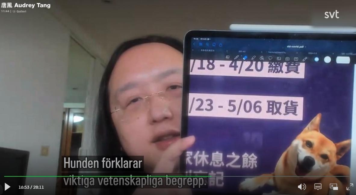 政委唐鳳在採訪中提到防疫過程中的小插曲。(翻攝SVT網站)